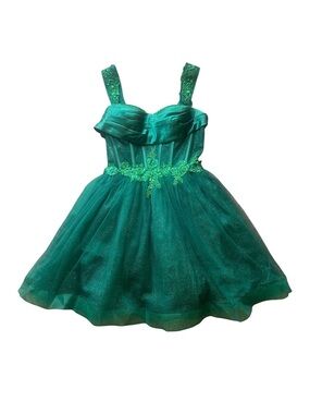 Emerald Green Mini Party Dress with Lace Accents